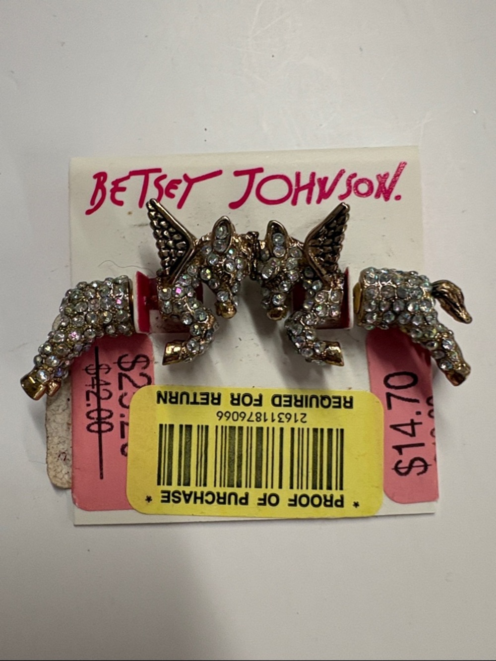 Betsey Johnson Crystal Pegasus Stud Earrings - Gold & Clear